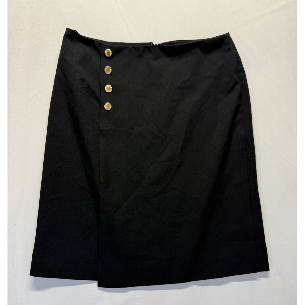 Calvin Klein Wrap Skirt Womens 2‎ Black Stretch Button Detail Back Zip Party